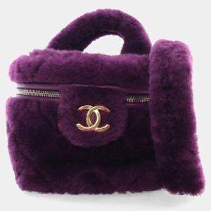 Chanel Purple Shearling  Coconing Small Top Handle Vanity Case with Chain