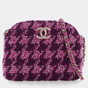 Chanel Purple Tweed Houndstooth Clutch On Chain