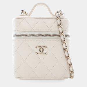 Chanel White Caviar Mini Vanity Case With Chain