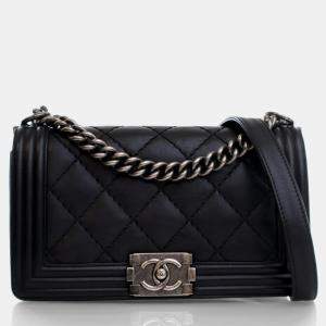 Chanel Black Calfskin Ultra Stitch Medium Boy Bag