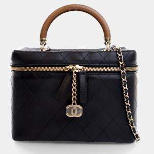 Chanel Black Lambskin Knock On Wood Large  Vanity Case