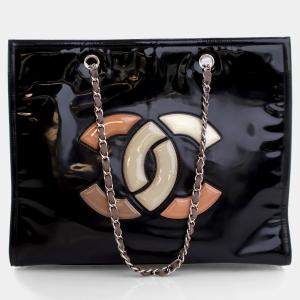 Chanel Black Vinyl CC Lipstick Tote