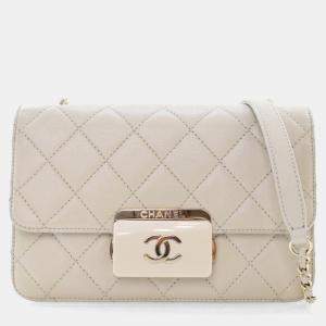 Chanel White Metallic Sheepskin Beauty Lock Small  Flap Bag