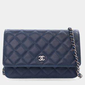 Chanel Navy Blue Caviar Wallet On Chain (WOC)
