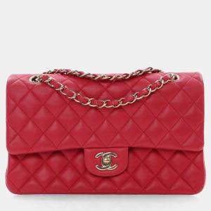 Chanel Red Lambskin Classic Medium Double Flap Bag