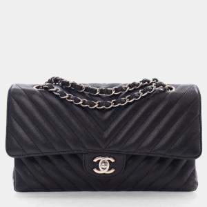 Chanel Black Chevron Medium Double Flap Bag