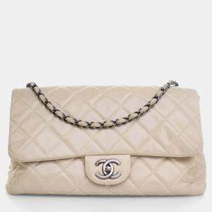 Chanel Beige Calfskin Quilted Easy Flap Bag