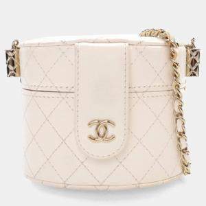 Chanel White Lambskin CC Allure Mini  Vanity Case With Chain