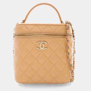 Chanel Beige Lambskin CC Vanity Case With Chain