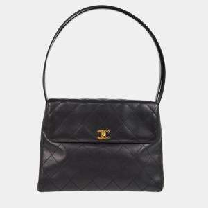 Pre Owned Chanel Black Lambskin Straight Flap Shoulder Bag