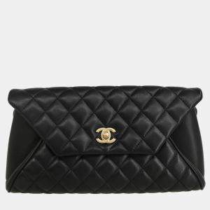 Chanel Black Lambskin Quilted Pouch Clutch Bag