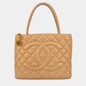 Chanel Beige Calfskin Medallion Tote Bag