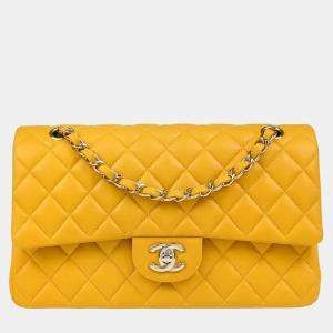 Chanel Yellow Lambskin Medium Classic Double Flap Shoulder Bag