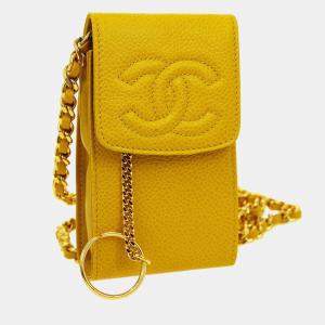 Chanel Yellow Caviar Leather Timeless Pochette Shoulder Bag