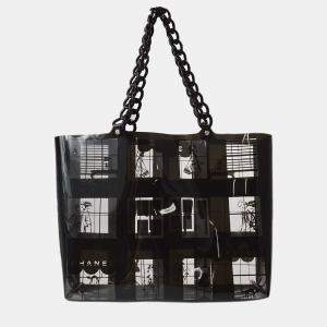 Chanel Black Vinyl Windows Line Tote Handbag