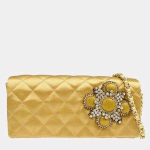 Chanel Gold Embellished Quilted Rhinestone Chain Handbag 