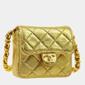 Chanel Gold Lambskin Micro Classic Flap Shoulder Bag
