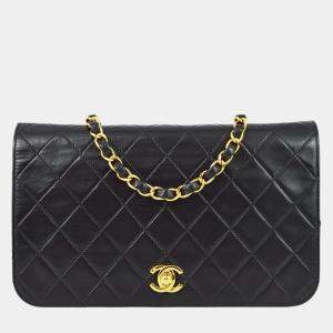 Chanel Black Lambskin Turnlock Small Full Flap Shoulder Bag