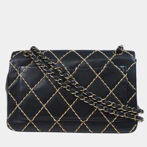 Chanel Black Calfskin Wild Stitch Single Flap Shoulder Bag