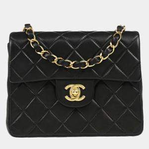 Chanel Black Lambskin Mini Classic Square Flap Shoulder Bag