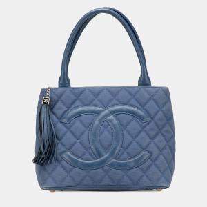 Chanel Blue Quilted Canvas and Caviar Tassel Tote