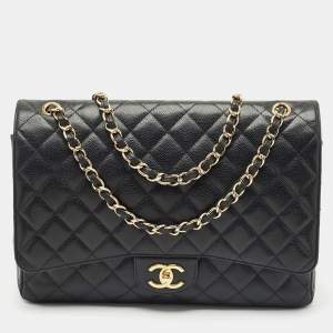 Chanel Black Quilted Caviar Leather Maxi Classic Double Flap Bag