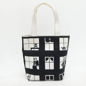 Chanel Navy Blue/White Canvas Coco Window Tote