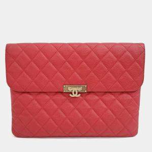 Chanel Red Caviar Leather Flap Clutch New Medium