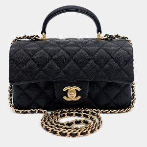 Chanel Black Leather Caviar Top Handle New Mini Crossbody Bag