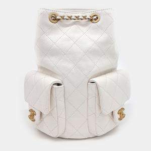 Chanel White Leather lambskin backpack