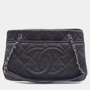 Chanel Grey Leather Caviar Timeless CC Shoulder Bag