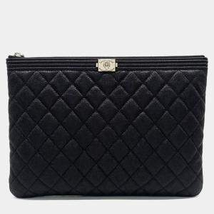 Chanel Black Caviar Leather New Boy Medium Clutch 