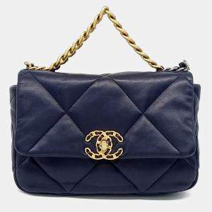 Chanel Navy Blue Leather 19 Small Flap Bag 