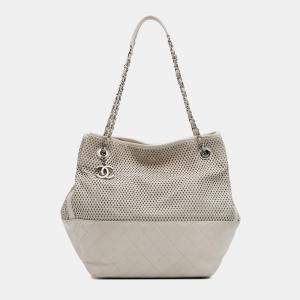 Chanel White Perforated Calfskin Up In The Air North South Tote