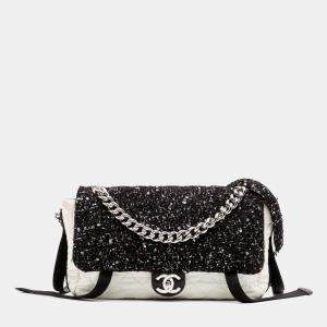 Chanel Black White Bicolor Tweed and Nylon Astronaut Essentials Flap