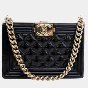 Chanel Black Patent Calfskin Boy Clutch with Chain