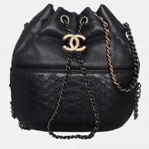 Chanel Black Pyhton & Calfskin Leather Small Gabrielle Drawstring Bag