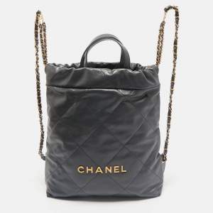 Chanel Dark Grey Quilted Leather 22 Backpack