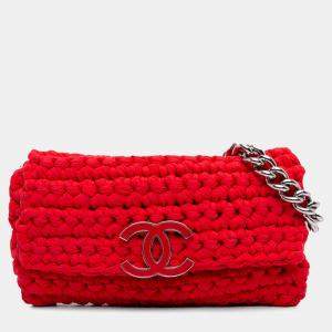 Chanel Red Neoprene Fancy Crochet Flap