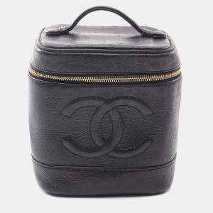 Chanel Black Leather Grained Galfskin Coco Mark Vanity Handbag 