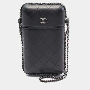 Chanel Black Leather Chain Around Phone Holder