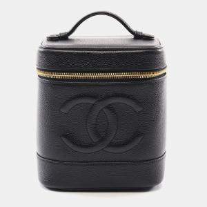 Chanel Black Grained Calfskin Leather  Coco Mark Vanity Handbag 