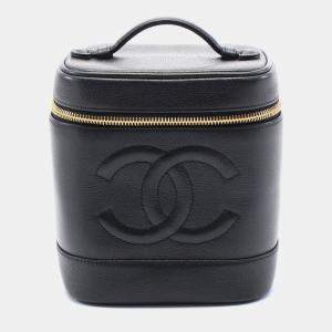 Chanel Black Grained Galfskin Leather Coco Mark Vanity Handbag 