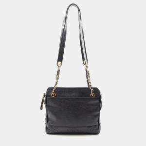 Chanel Black Caviar Skin Leather Coco Mark Triple Chain Tote Bag