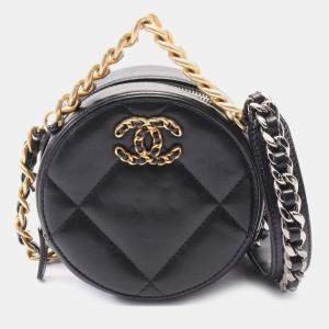 Chanel Black Quilted Goatskin Chanel 19 Round Clutch With Chain 