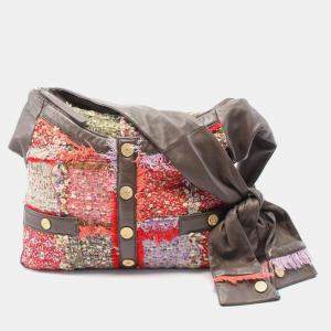 Chanel Multicolor/Brown Tweed Lambskin Large Girl Bag 