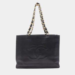 Chanel Black  Lambskin Vintage CC Chain Tote Bag XL 
