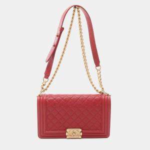 Chanel Red Grained Leather Boy Shoulder Bag