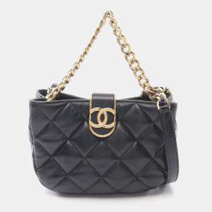Chanel Black Lambskin Quilted Small Chain Hobo Bag