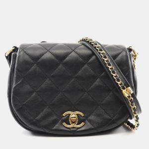 Chanel Black Calfskin Quilted Chain Handle Flap Bag